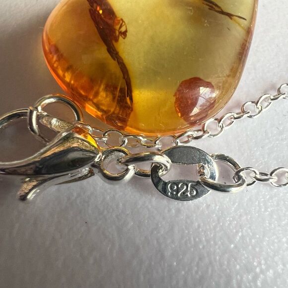 Genuine Amber Tear Drop Pendant Necklace 925 Silver (#3) - Picture 6 of 13